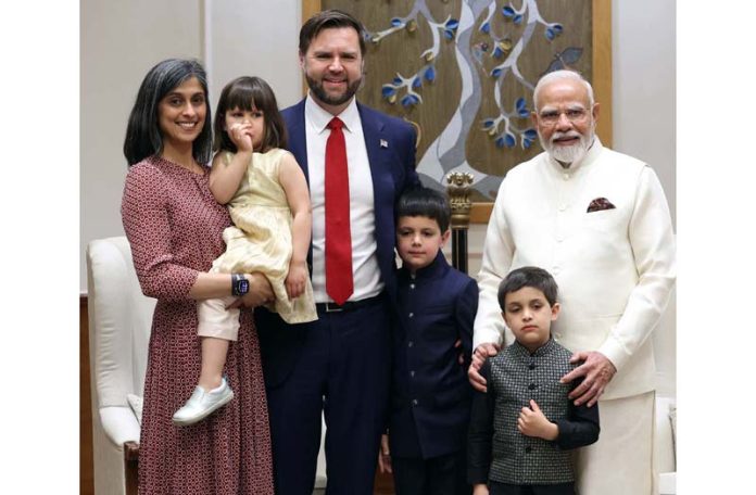 PM Narendra Modi with US Vice President JD Vance in New Delhi on Monday.