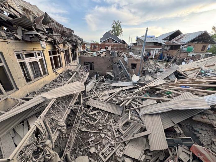 House of a militant demolished at Murran, Pulwama. -Excelsior/Younis Khaliq