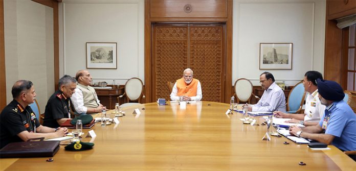 PM Narendra Modi chairs a meeting with Defence Minister, NSA, CDS and chiefs of all the armed forces in New Delhi on Tuesday.