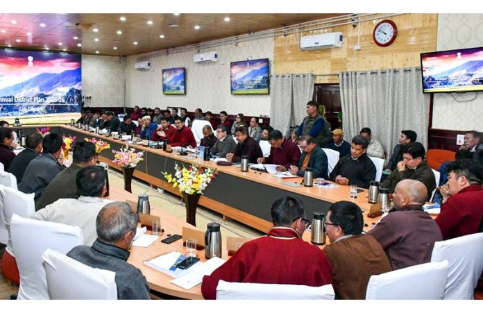 CEC LAHDC Leh, Tashi Gyalson, chairing a meeting of the officers in Leh on Tuesday. CEC LAHDC Leh, Tashi Gyalson, chairing a meeting of the officers in Leh on Tuesday.