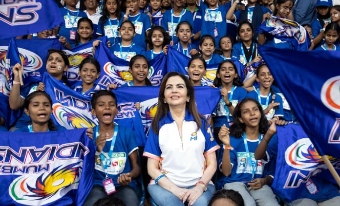 Mumbai Indians owner Nita Ambani watching match along with children at Wankhede Stadium, Mumbai.