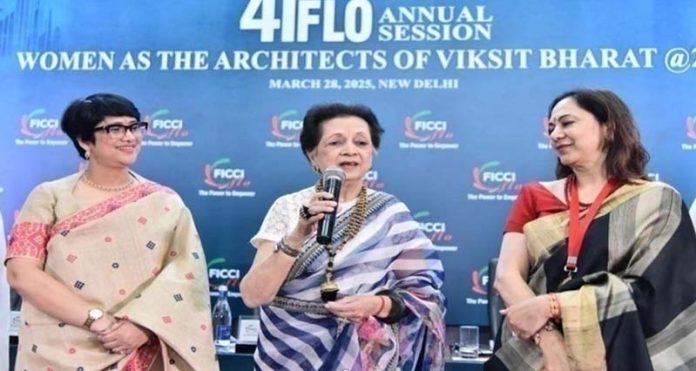 Poonam Sharma speaking after assuming office as the 42nd national president of FLO on Saturday.