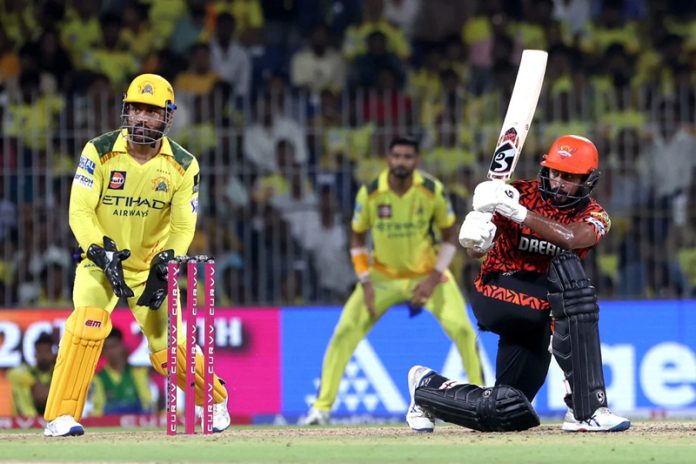 Kamindu Mendis of SRH playing a shot against CSK at Chennai on Friday. Kamindu Mendis of SRH playing a shot against CSK at Chennai on Friday.