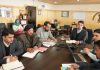 Transport Secretary of Ladakh, Bhupesh Chaudhary, chairing a meeting of officers in Leh on Friday.