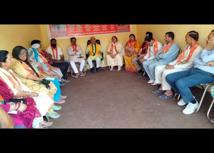 BJP leader, Ved Sharma chairing a meeting at Jammu on Thursday.