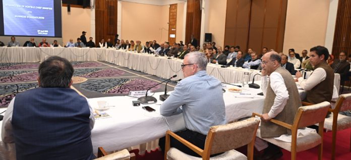 CM Omar Abdullah holding interaction with tourism and business stakeholders in Srinagar on Friday.