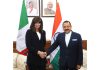 Italy's Minister of University & Research, known in India as Higher Education Minister, Anna Maria Bernini calling on Union Minister Dr Jitendra Singh at North Block, New Delhi on Friday.