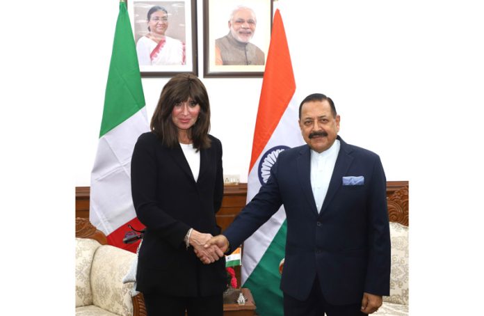 Italy's Minister of University & Research, known in India as Higher Education Minister, Anna Maria Bernini calling on Union Minister Dr Jitendra Singh at North Block, New Delhi on Friday. Italy's Minister of University & Research, known in India as Higher Education Minister, Anna Maria Bernini calling on Union Minister Dr Jitendra Singh at North Block, New Delhi on Friday.