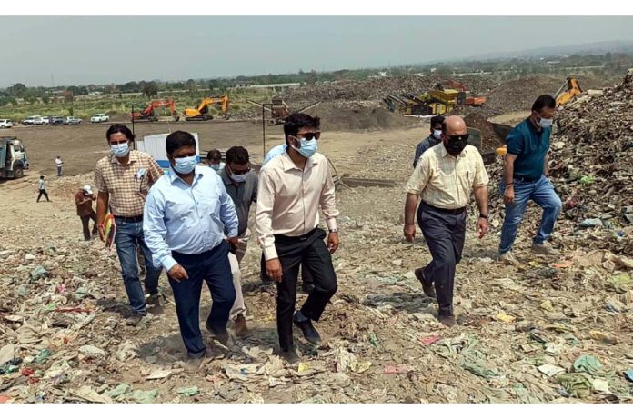 JMC Commissioner Dr Devansh Yadav during visit to Kot Bhalwal dump site on Tuesday.