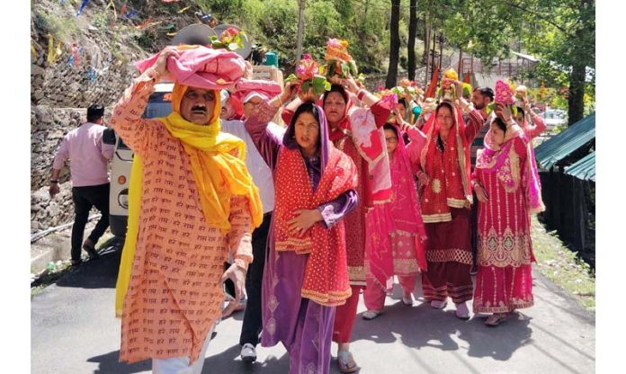 Devotees during a religious procession in Bhaderwah on Thursday. -Excelsior/Tilak Raj