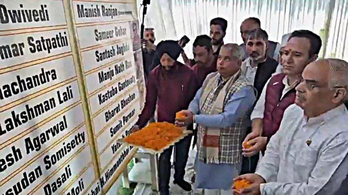 BJP leaders paying tribute to Pahalgam martyrs at Srinagar on Thursday.
