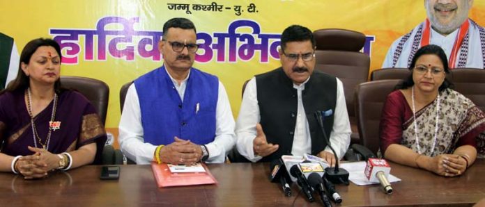 BJP leaders at a press conference at Jammu on Friday. -Excelsior/Rakesh