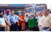 President AJKTWA Karan Singh Wazir, senior IOCL officials and others flagging off oil tankers convoy to Ladakh from Jammu on Tuesday.