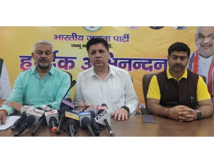 BJP leaders at a press conference at Jammu on Thursday. BJP leaders at a press conference at Jammu on Thursday.
