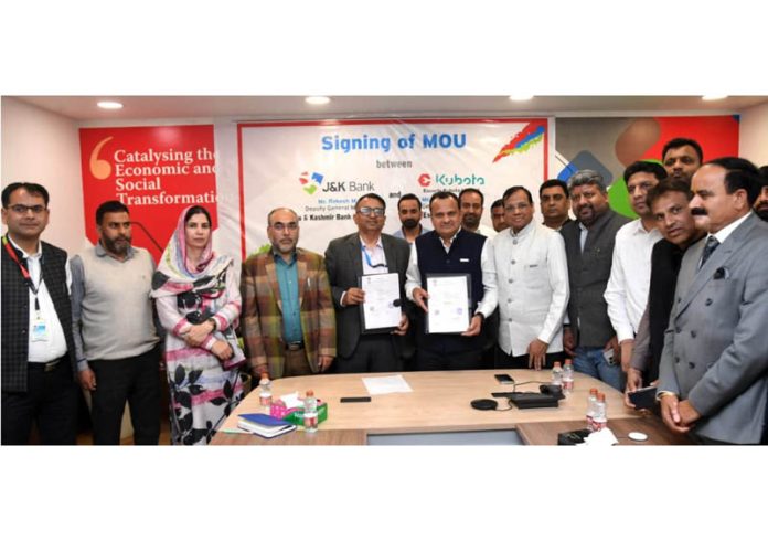 Dignitaries from the J&K Bank and EKL during an MoU signing ceremony in Srinagar on Tuesday.