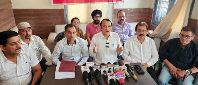 Senior EJAC-R members addressing press conference in Jammu on Saturday. -Excelsior/ Rakesh
