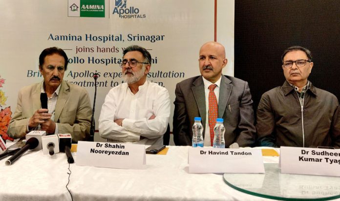 Doctors from Apollo Aamina hospitals during a press conference in Srinagar on Saturday. -Excelsior/Shakeel