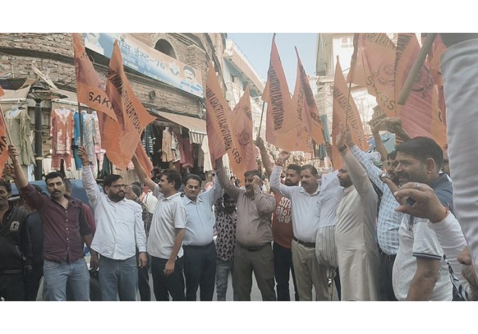 Members of Rajput Sabha protesting in Jammu on Tuesday. Members of Rajput Sabha protesting in Jammu on Tuesday.