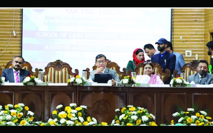 Justice N Kotiswar Singh at a national conference on institutionalising ADR at KU in Srinagar.