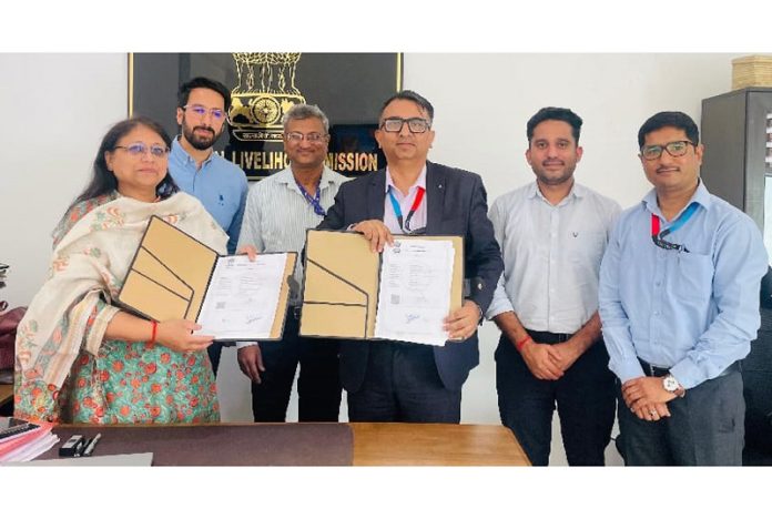 MD JKRLM Shubra Sharma along with J&K Bank's DGM Rakesh Magotra and other officers during signing of an MoU. MD JKRLM Shubra Sharma along with J&K Bank's DGM Rakesh Magotra and other officers during signing of an MoU.
