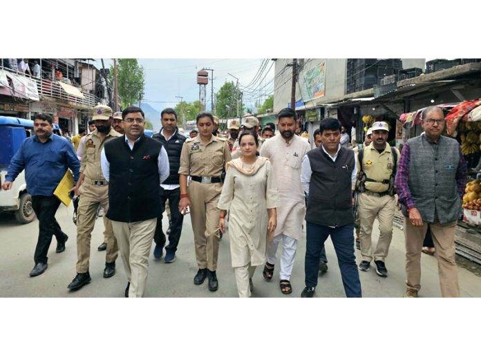 MLA Shagun Parihar along with DC Rajesh Kumar Shavan during visit to Kishtwar town.