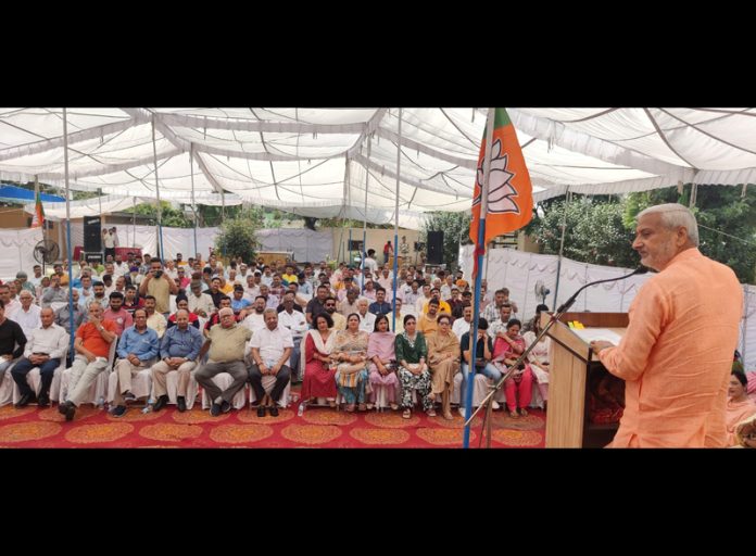 MLA Jammu North, Sham Lal Sharma addressing active members meeting at Jammu on Thursday MLA Jammu North, Sham Lal Sharma addressing active members meeting at Jammu on Thursday