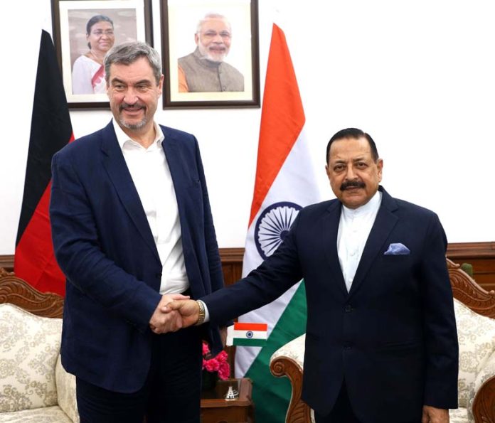 Minister-President of the German State of Bavaria, Markus Söder calling on Union Minister Dr Jitendra Singh at North Block, New Delhi on Sunday.