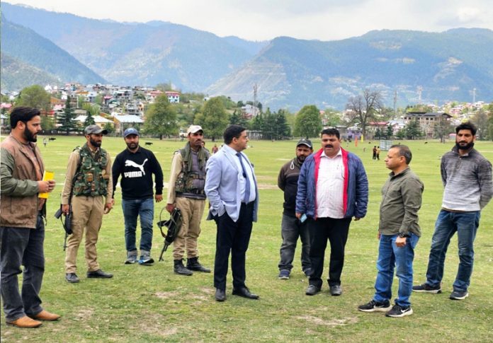 DC Rajesh Kumar Shavan during visit to Chowgam Ground on Thursday.
