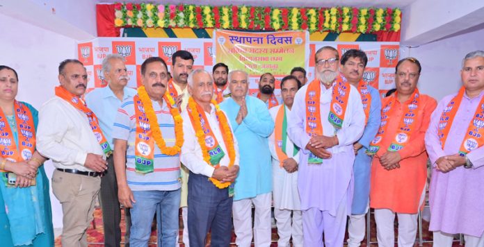 BJP leaders at a party Sammelan in Chhamb on Wednesday.