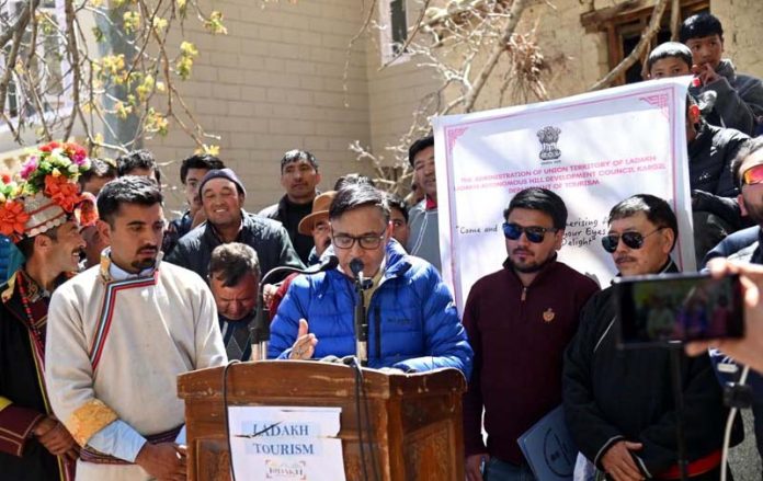 Member of Parliament, Ladakh, Hanifa Jan addressing during a function held on Sunday in Kargil.