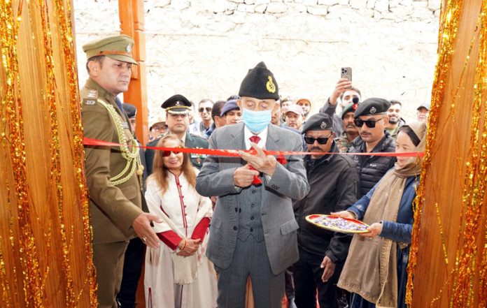 LG BD Mishra inaugurating District Panchayat Resource Centre at Agling in Leh on Saturday.