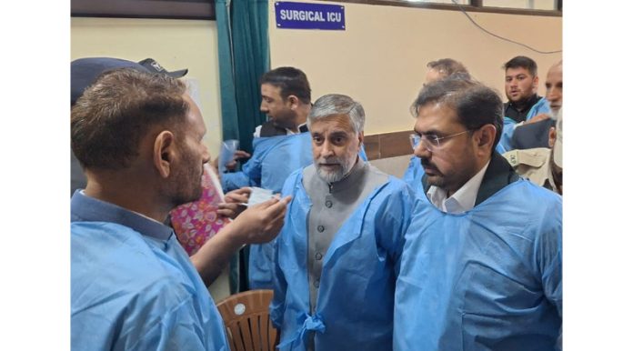 Minister Satish Sharma along with MP Mian Altaf during visit to GMC Anantnag.