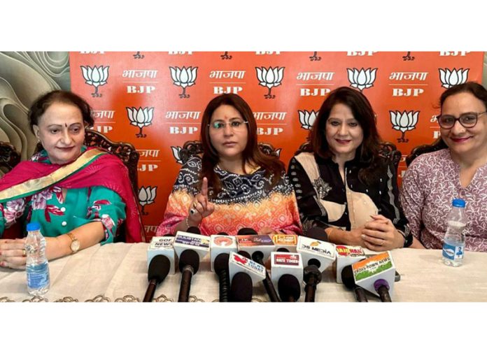 BJP Mahila Morcha leaders at a press conference at Jammu on Thursday. BJP Mahila Morcha leaders at a press conference at Jammu on Thursday.