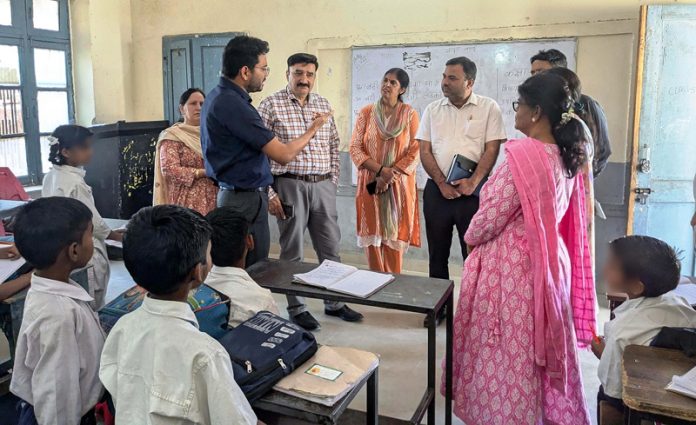 DC Jammu Sachin Kumar Vaishya during visit to a school on Friday. DC Jammu Sachin Kumar Vaishya during visit to a school on Friday.