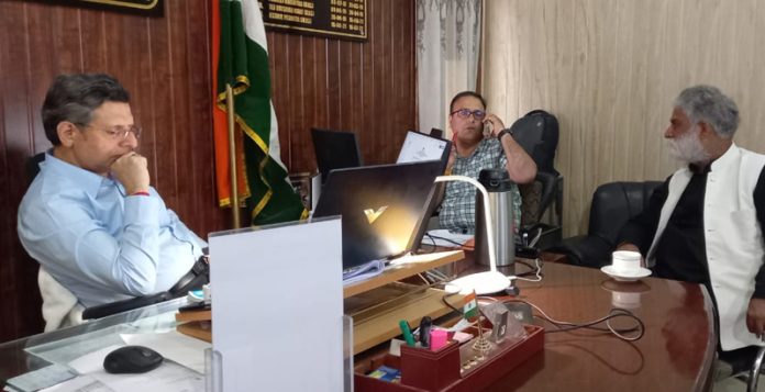 KP leader, M K Yogi during meeting with RRC Dr Arvind Karwani in his office chamber Jammu on Friday. KP leader, M K Yogi during meeting with RRC Dr Arvind Karwani in his office chamber Jammu on Friday.