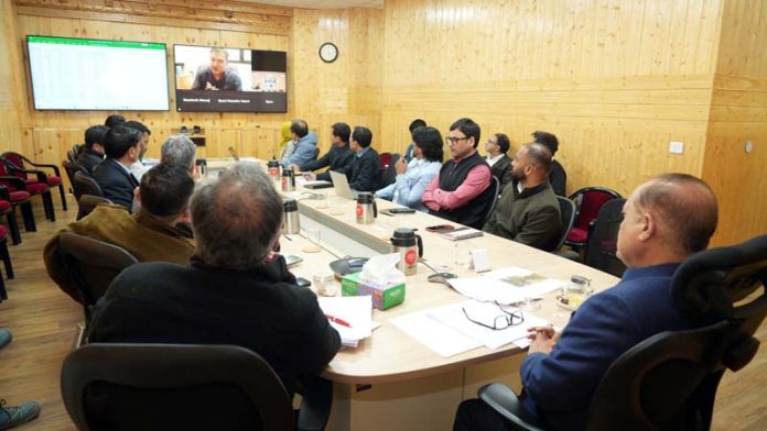 Chief Secretary Dr Pawan Kotwal chairing a meeting in Leh on Thursday. Chief Secretary Dr Pawan Kotwal chairing a meeting in Leh on Thursday.