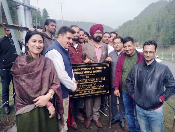 DDC Chairman Doda, Dhananter Singh Kotwal along with others inaugurating Forest Guest House in Bhaderwah. -Excelsior/Tilak Raj DDC Chairman Doda, Dhananter Singh Kotwal along with others inaugurating Forest Guest House in Bhaderwah. -Excelsior/Tilak Raj