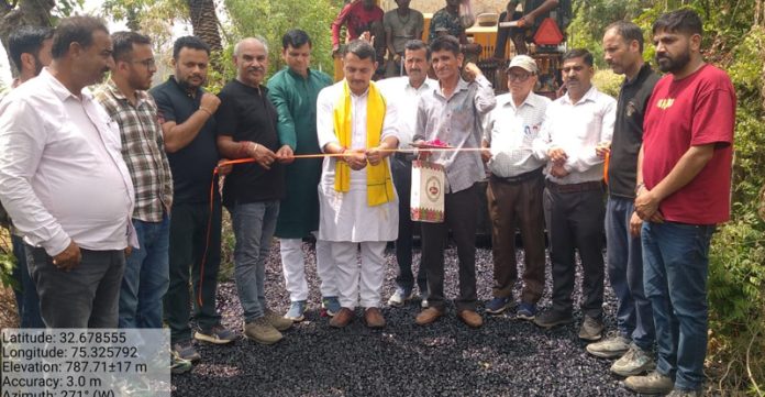 MLA R S Pathania inaugurating macadamisation work on a PMGSY road project in Udhampur East constituency. MLA R S Pathania inaugurating macadamisation work on a PMGSY road project in Udhampur East constituency.