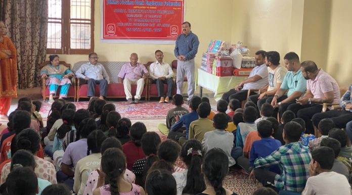 A representative of JPBEF addressing children of Balgran Channi Rama on Sunday.
