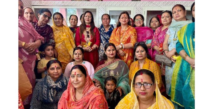 Senior BJP leader, Rekha Mahajan during a religious programme at Jammu on Thursday. Senior BJP leader, Rekha Mahajan during a religious programme at Jammu on Thursday.