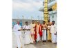 Chief Secretary Atal Dulloo posing along with others at Tirupati Balaji temple in Jammu on Friday.