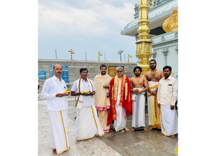 Chief Secretary Atal Dulloo posing along with others at Tirupati Balaji temple in Jammu on Friday. Chief Secretary Atal Dulloo posing along with others at Tirupati Balaji temple in Jammu on Friday.