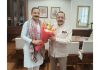 MLA Chenani, Balwant Singh Mankotia presenting a bouquet to Union Minister, Dr Jitendra Singh during a meeting at Delhi on Friday.