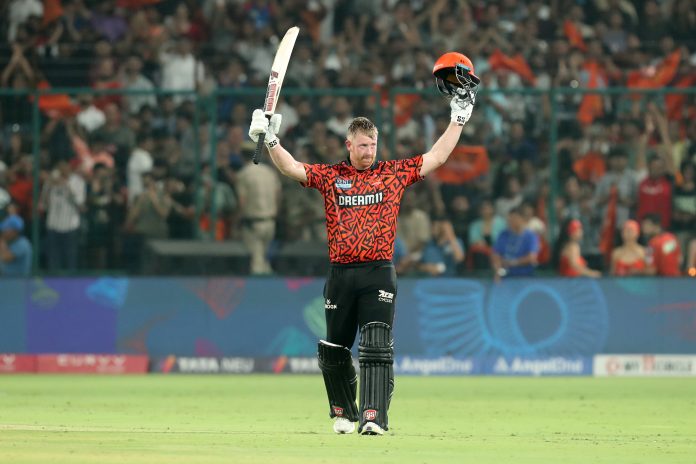 Heinrich Klaasen raising his bat after scoring recrod breaking century against KKR on Sunday. Heinrich Klaasen raising his bat after scoring recrod breaking century against KKR on Sunday.