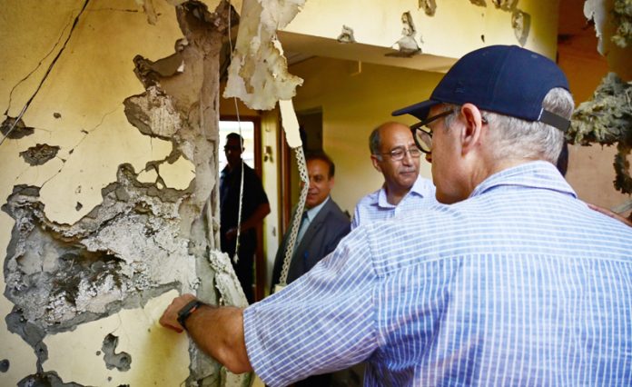 CM Omar Abdullah inspecting damage caused by Pak shelling in Uri.
