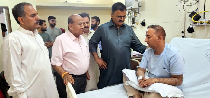 Minister for Jal Shakti Javed Rana and other NC leaders during visit to GMC Jammu on Monday.