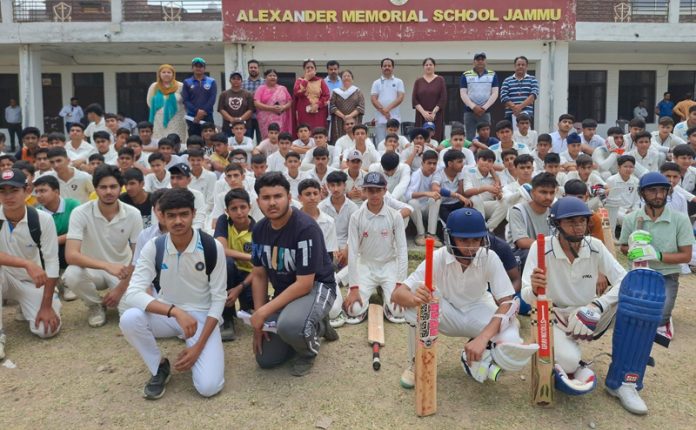 Budding Cricket players posing during trials.