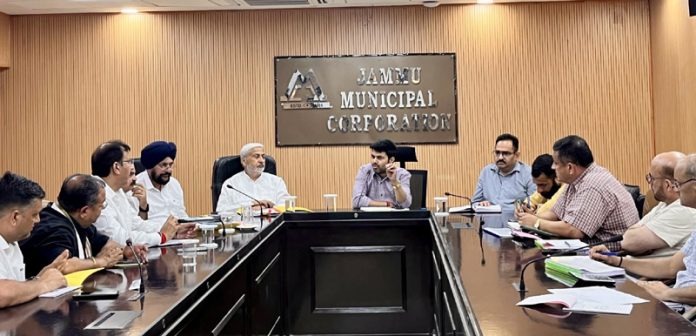 BJP MLAs during a meeting with JMC Commissioner, Dr Devansh Yadav on Saturday.