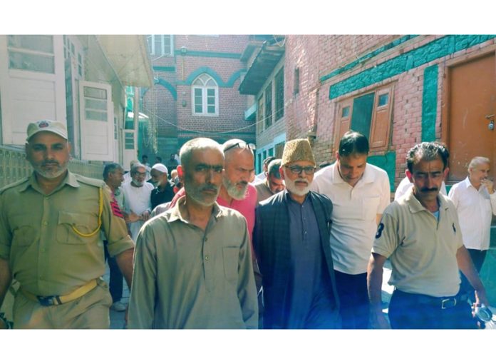 MLA Khanyar, Ali Mohammad Sagar during visit to Khanyar constituency on Monday.