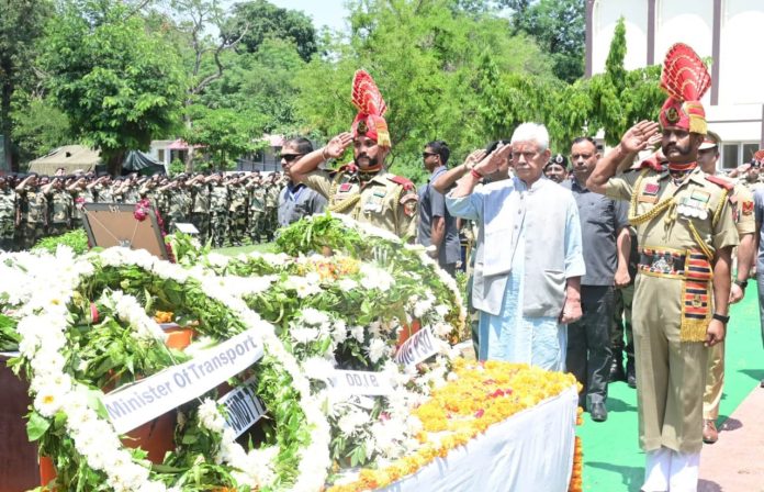 LG Sinha, Minister Pay Tributes To BSF Officer Martyred In Pak Firing Along IB In Jammu LG Sinha, Minister Pay Tributes To BSF Officer Martyred In Pak Firing Along IB In Jammu